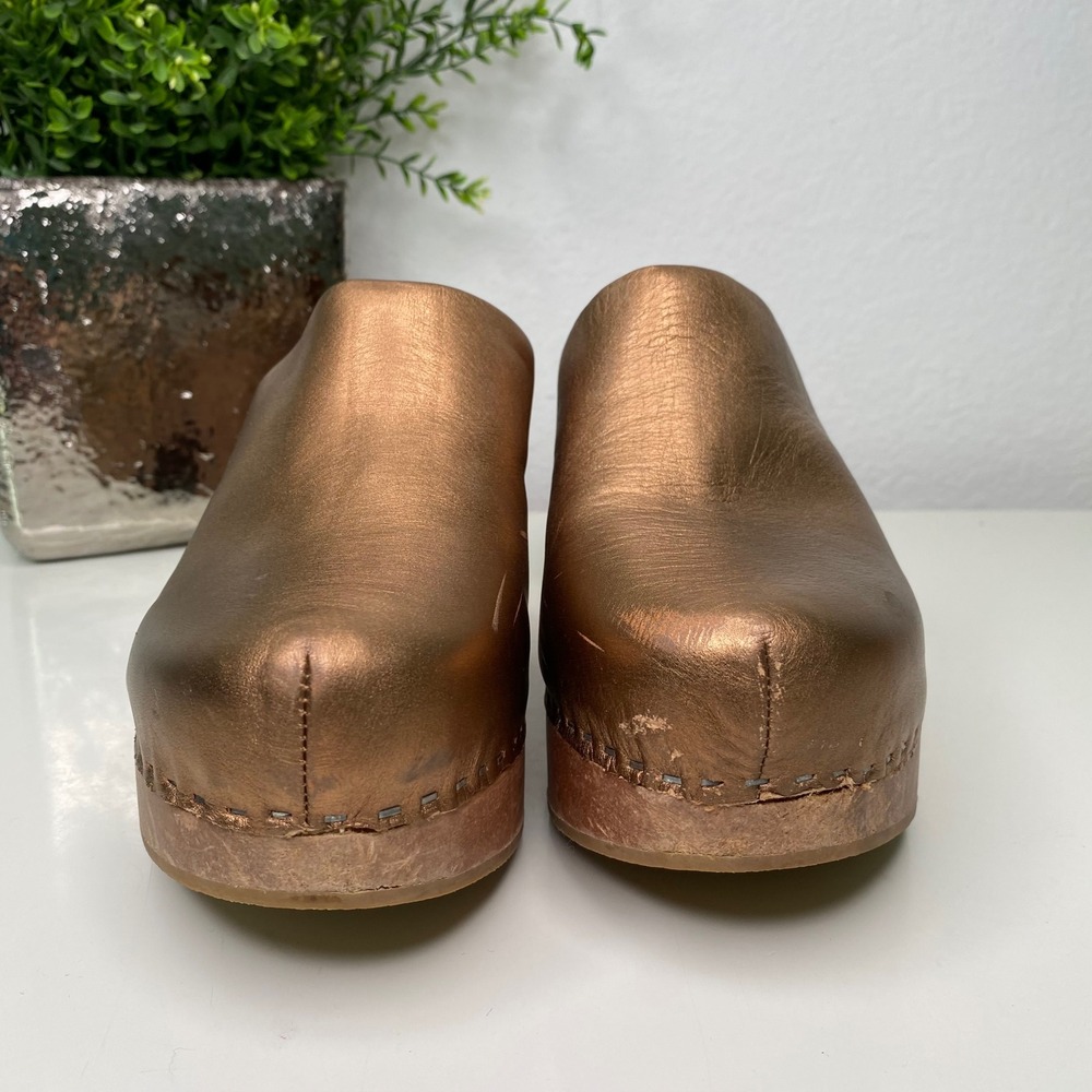 Charlotte Stone Marlo Clogs Bronze Metallic Leather Wooden Platform Heel Boho 9 - Picture 4 of 16